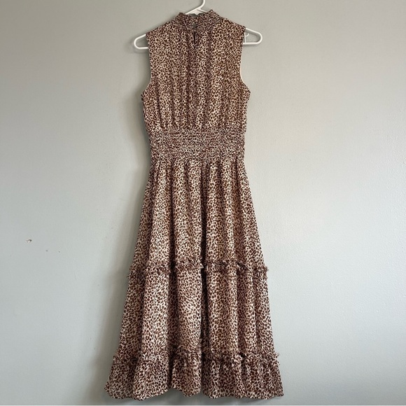 1. STATE sleeveless animal print smock neck tiered midi dress Waistband Sz M - Picture 12 of 15